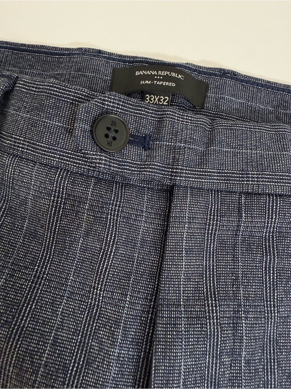 Banana Republic Grayson Slim Fit Tapered Men's Navy Plaid Pants | 33x32